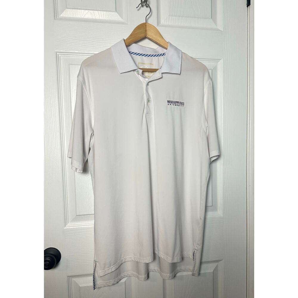 Mississippi State Bulldogs short sleeve Drake polo shirt size L WHITE